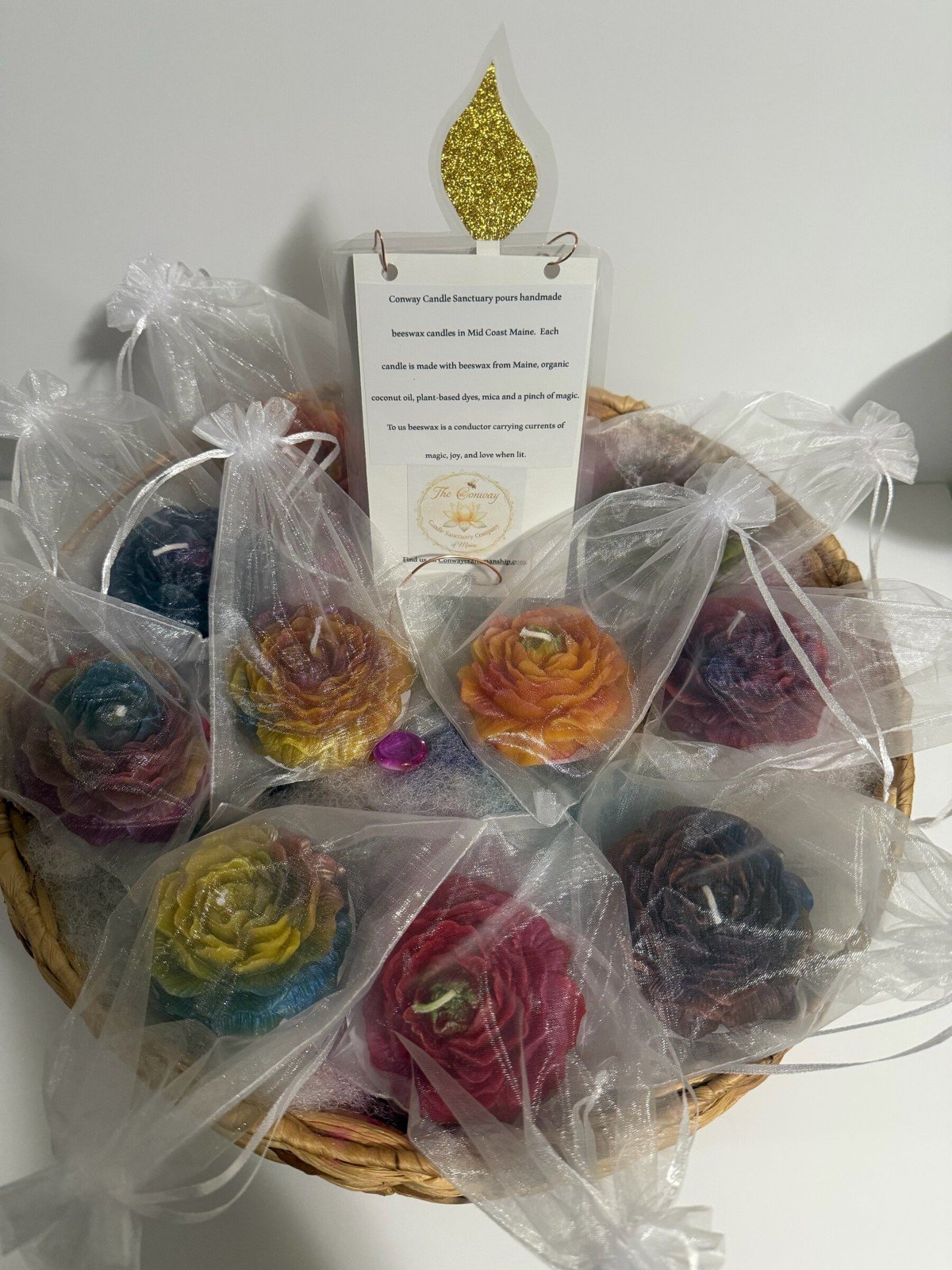 Maine beeswax roses wrapped in organza · rose pack