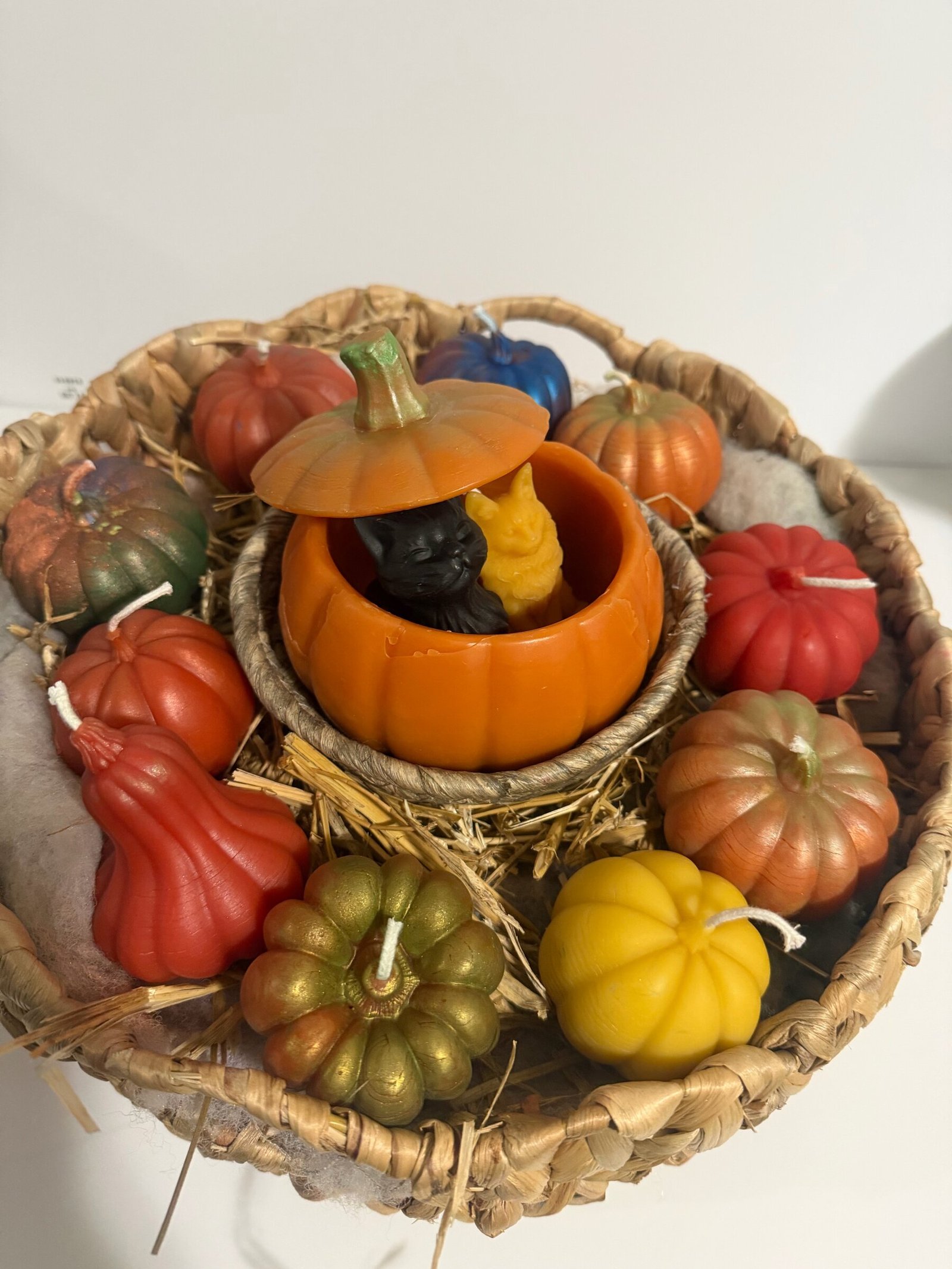 Handcrafted Maine beeswax Jack-o-lantern candle basket