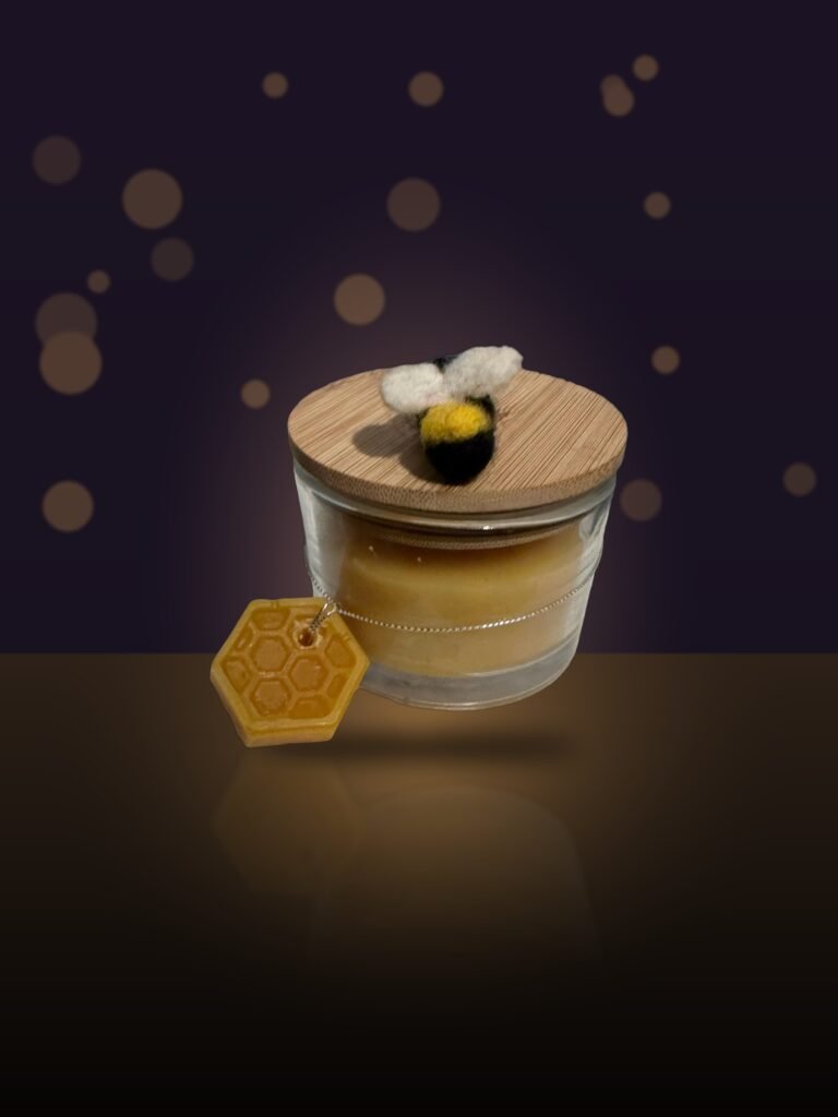 Maine Beeswax Jar Candle with Felted Bee
