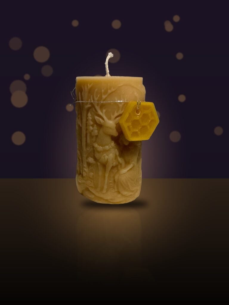 Maine Beeswax Deer and Girl Pillar Candle