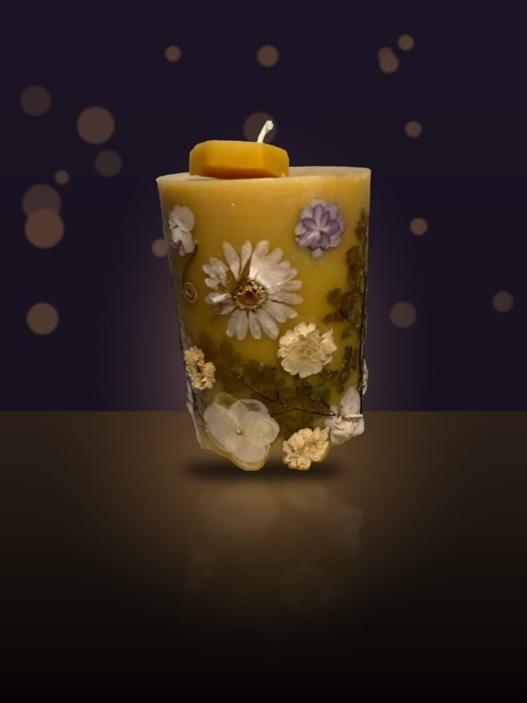 Maine Beeswax Pressed Flower Pillar Candle